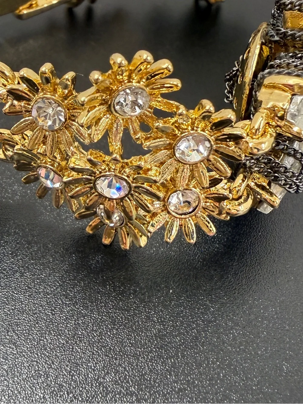 Ann Taylor Gold and Black Crystal Floral Bracelet